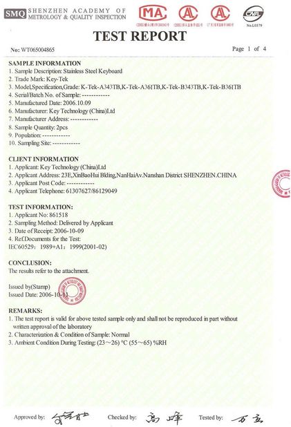 CHINA Key Technology ( China ) Limited Certificaten