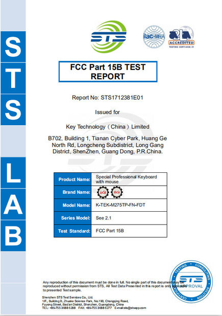China Key Technology ( China ) Limited Certificaten